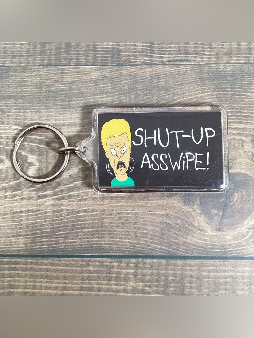 Vintage 90's 1993 Beavis And Butthead Keychain MTV "Shut Up Asswipe!"